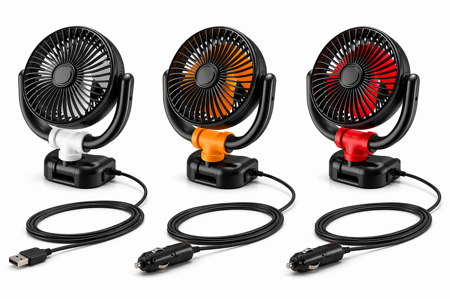 Heavy Duty Portable Car Cooling Fan – 5V USB / 12V Car / 24V Truck Adjustable Air Circulator