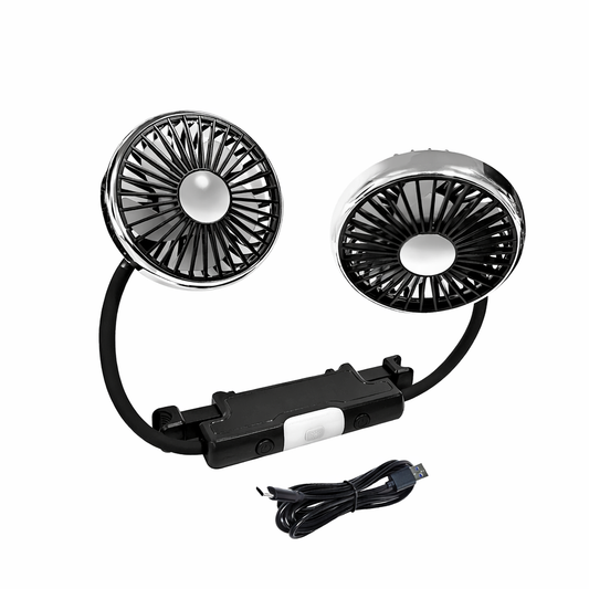 USB Car Cooling Fan – Dual Head, 3-Speed Settings, 360° Adjustable
