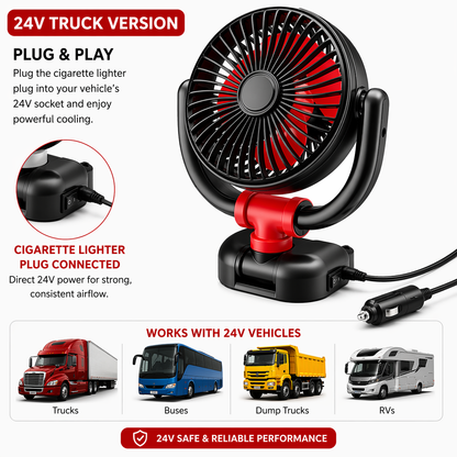 Heavy Duty Portable Car Cooling Fan – 5V USB / 12V Car / 24V Truck Adjustable Air Circulator