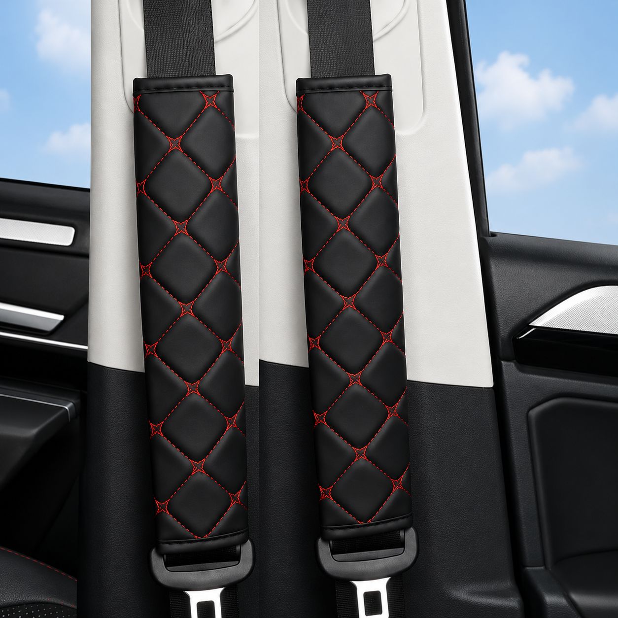 Diamond Stitch Seat Belt Covers (2-Pack)
