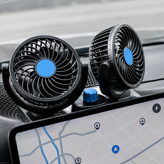 Dual Head Car Cooling Fan – 360° Rotatable 12V Air Circulator