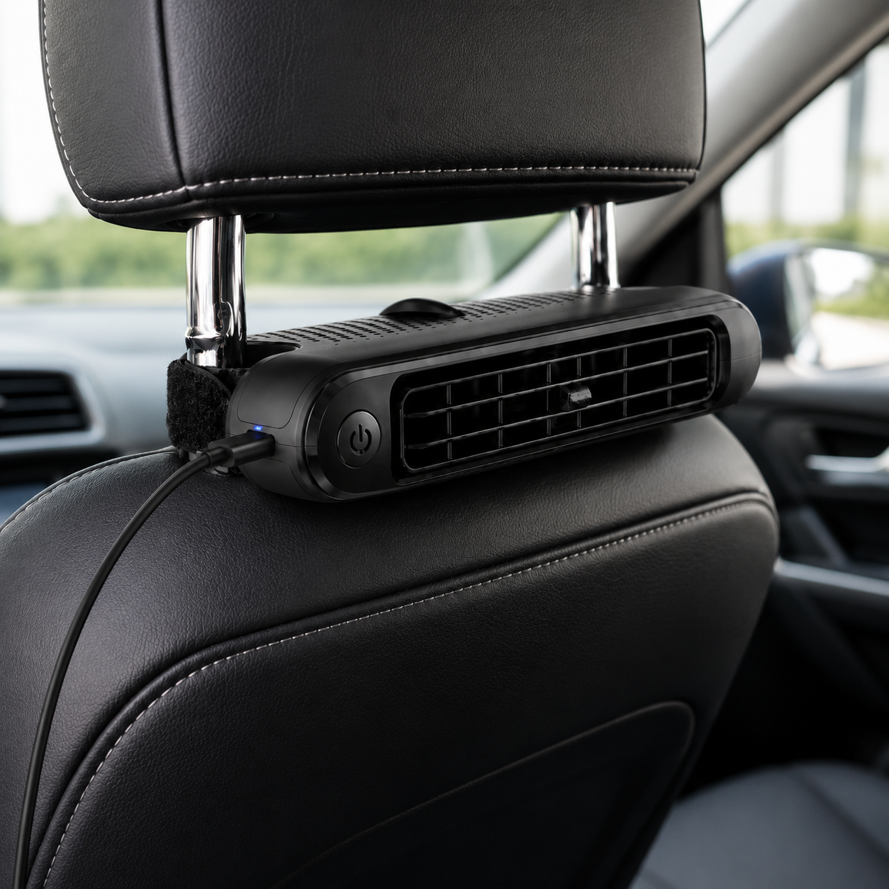 Car Headrest Fan – USB Rechargeable, 3-Speed Cooling for Front & Rear Seats