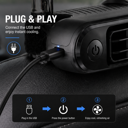 Car Headrest Fan – USB Rechargeable, 3-Speed Cooling for Front & Rear Seats