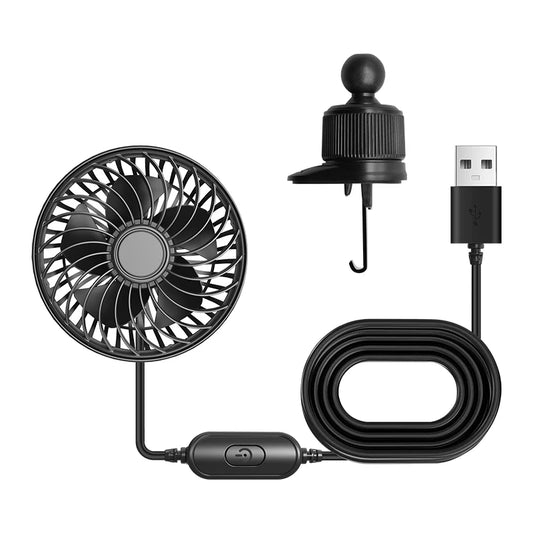 360° Adjustable Car Cooling Fan – 3-Speed USB Dashboard Fan for Cars, Trucks & SUVs
