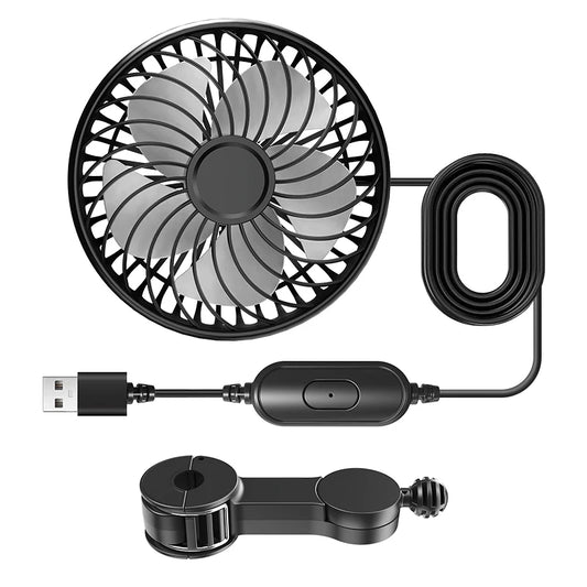 360° Car Cooling Fan – USB Clip-On, 3-Speed Adjustable Airflow