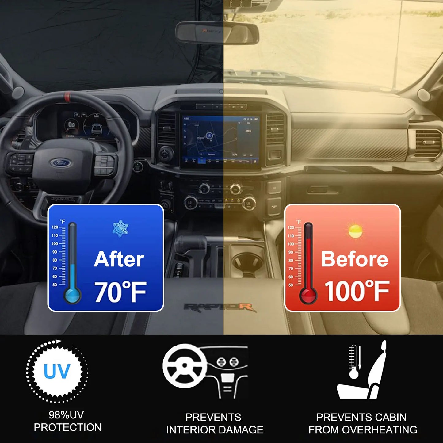 Custom Fit Sunshade for Ford F-150 (2021–2024) – UV Protection, Heat Blocking